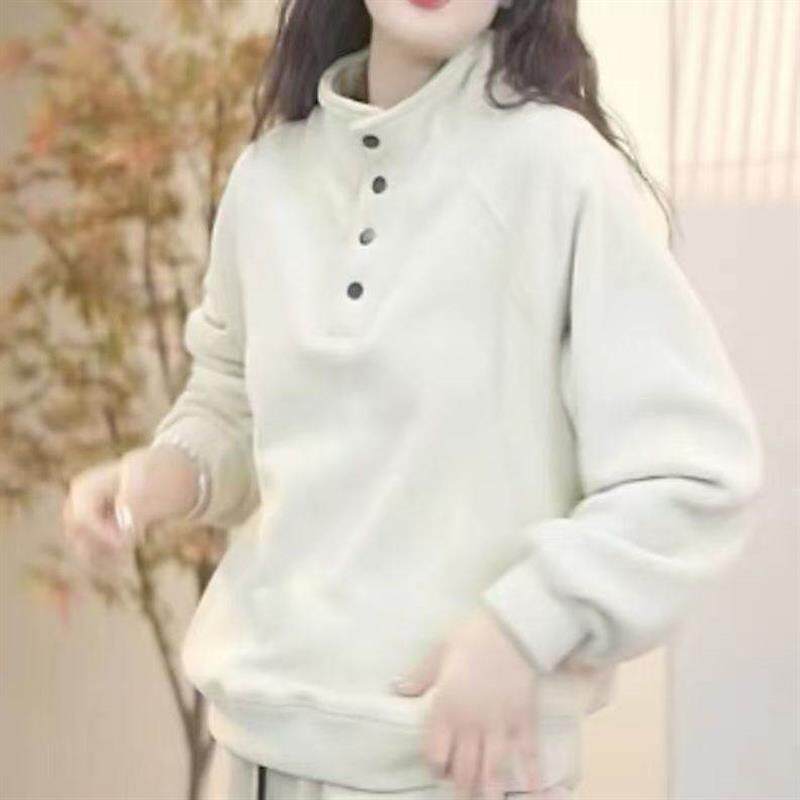 双面德绒秋冬新款保暖长袖卫衣女装立领套头加厚护颈显瘦外穿上衣