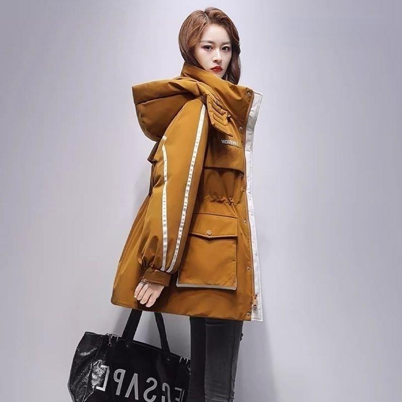 时尚休闲派克羽绒棉服女2025冬新款韩版收腰显瘦中长款棉服外套潮