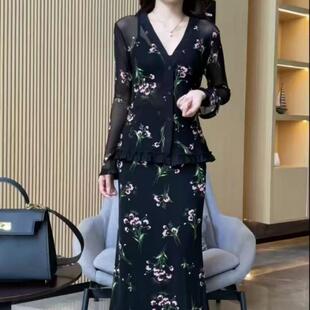 2025大尺码女装夏日度假穿搭套装韩系碎花胖mm显瘦防晒开衫半身裙