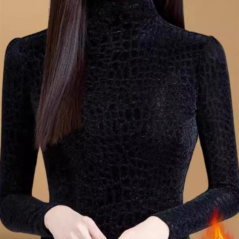 加绒加厚打底衫女高领秋冬新款女装黑色内搭气质小衫保暖上衣聚会