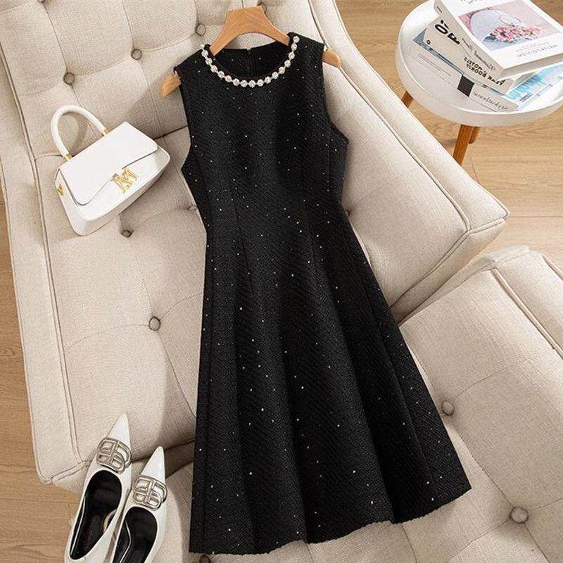 小香风无袖圆领连衣裙女2025年秋冬新款时尚气质修身显瘦背心裙子