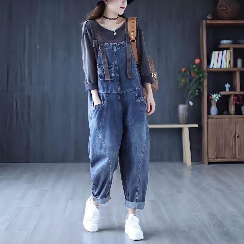 牛仔裤背带裤女2026春秋新款大码胖mm韩版宽松显瘦哈伦休闲牛仔裤