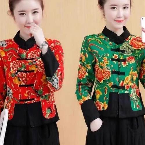 秋冬新款民族风女装覆古印花棉麻短款棉服覆古夹棉棉衣外套百搭女