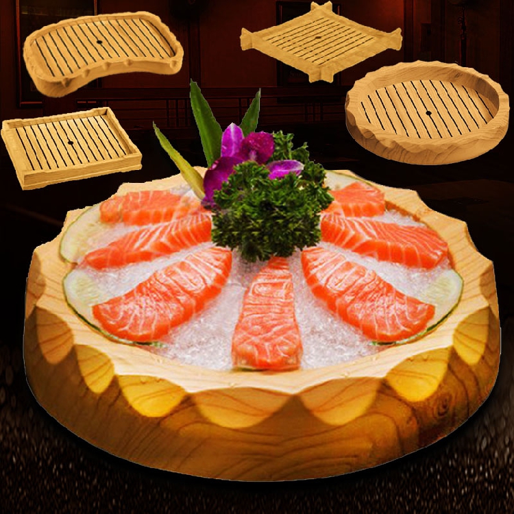 塑料方形寿司盘日式刺身盘仿木纹圆盘料理盘冰盘月牙高档干冰餐具