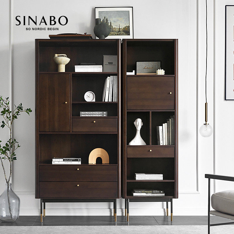 【清仓特价】北欧复古实木书柜组合落地客厅置物架书房储物展示柜