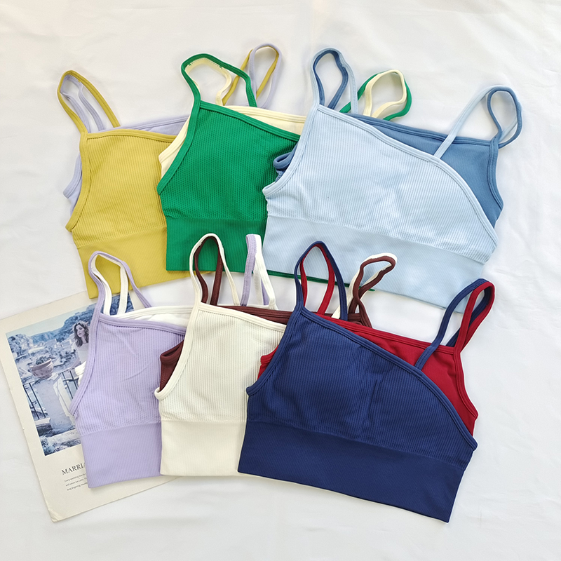 假两件自带固定杯胸垫撞色可外穿肌理感美背瑜伽内衣健身背心女