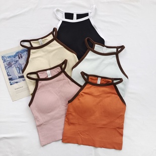 美式 减震紧身瑜伽吊带外穿健身普拉提训练内衣 撞色运动背心一体式