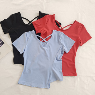 大码 弹力修身 跑步运动T恤速干上衣户外透气健身服 女夏季 瑜伽短袖