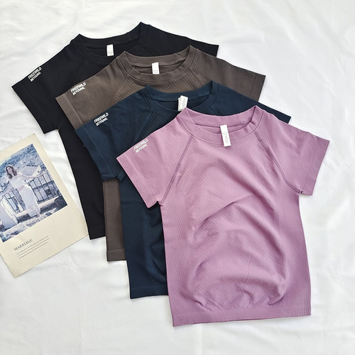 健身瑜伽服夏季透气舒适速干跑步亲肤普拉提修身显瘦高弹运动T恤