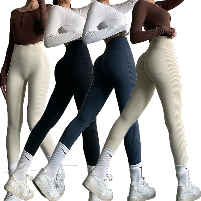 无缝针织提臀紧身高腰跑步健身裤