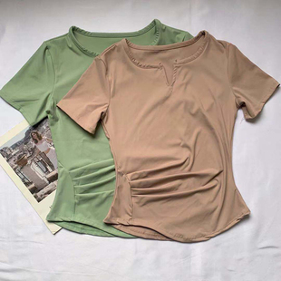 速干训练健身衣 短袖 性感小V领瑜伽服女上衣运动T恤修身 显瘦夏季