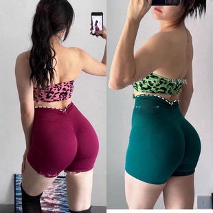 高腰 撸铁瑜伽裤 显臀后V腰健身短裤 透气欧美运动蜜桃臀训练三分裤