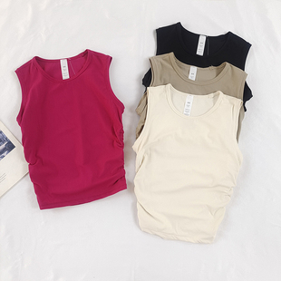 工字瑜伽背心女夏季 显瘦速干运动跑步健身上衣外穿 螺纹褶皱修身