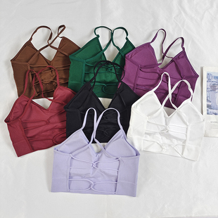 细带性感交叉美背运动文胸内搭速干可拆卸胸垫大露背瑜伽聚拢内衣