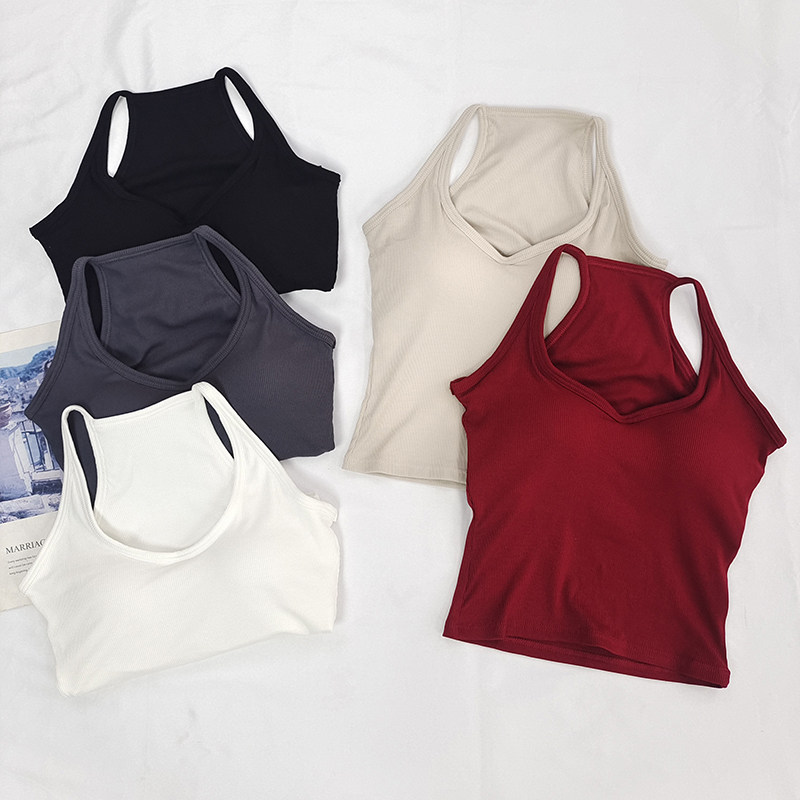 带胸垫打底衫女士无钢圈螺纹背心夏季一体文胸内搭瑜伽T恤女吊带,运动服/休闲服装,运动背心,淘宝优惠券,粉丝福利购,淘宝优惠卷