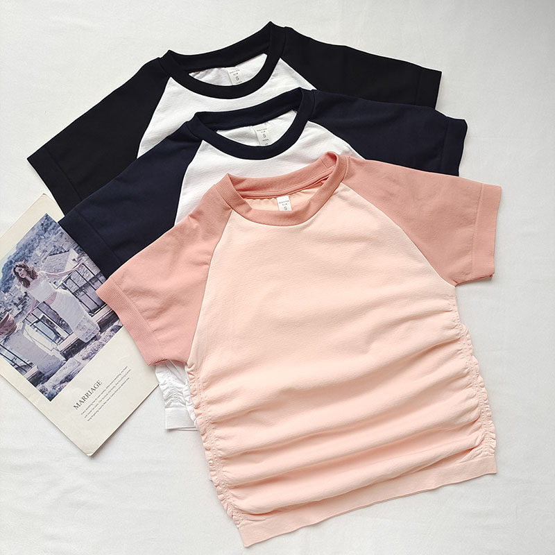 短袖速干女修身拼色T恤收腰显瘦