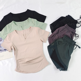 专业户外运动晨跑训练上衣速干健身服两件套薄款 瑜伽服套装 女夏季