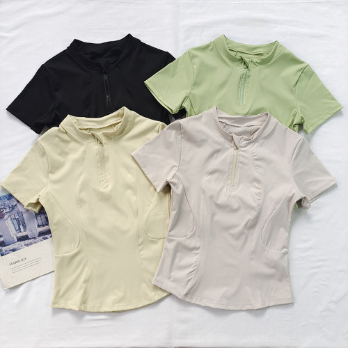 短袖瑜伽服速干半拉链弹力修身