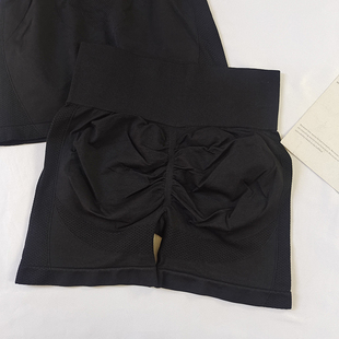 欧美跨境高腰蜜桃提臀健身短裤 女弹力性感紧身透气排汗跑步三分裤