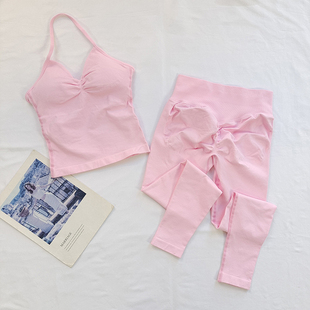 一根带挂脖美背翘臀高腰训练健身裤 dfy 长款 健身套装 女 e祖国版