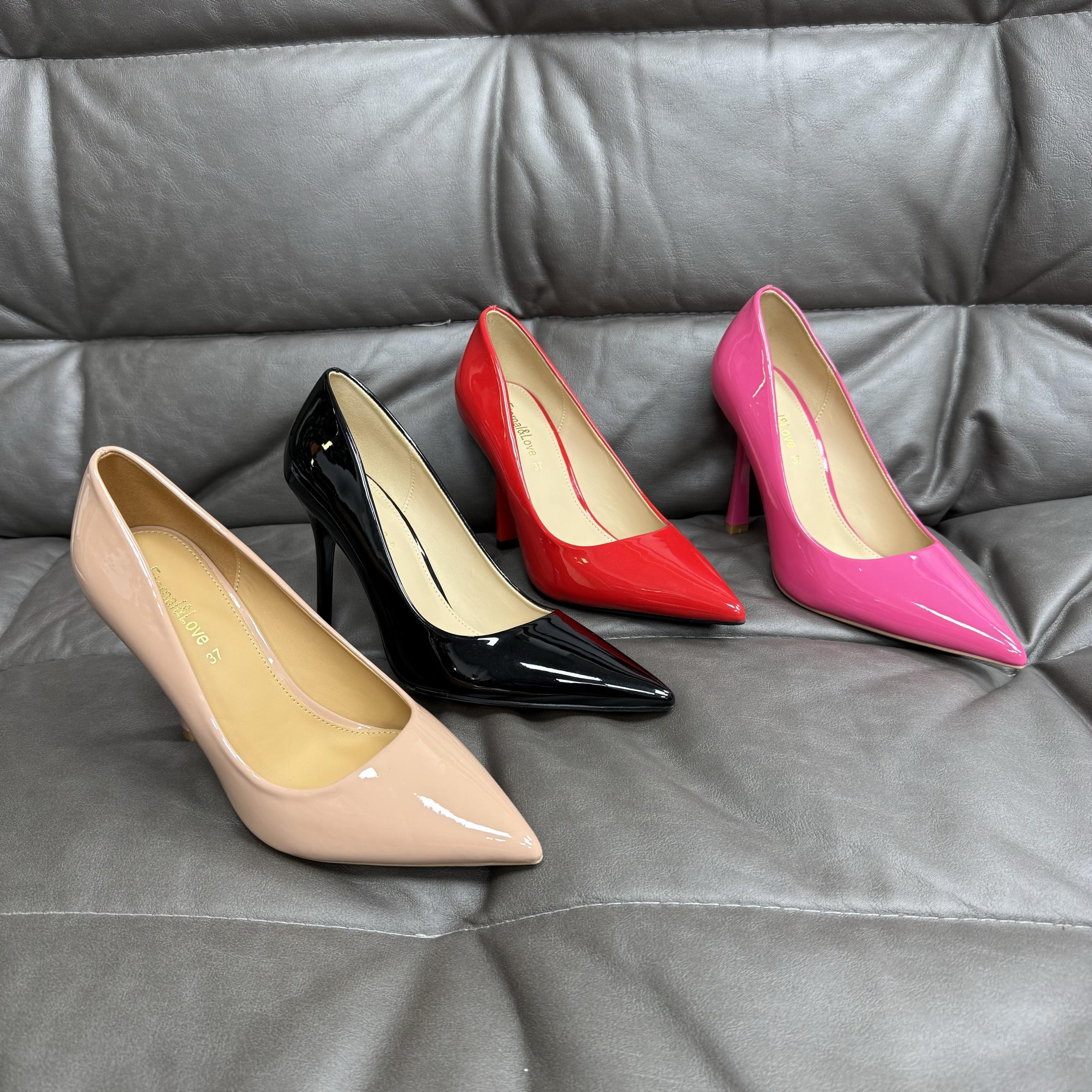 纯原漆皮外贸女鞋子欧美风四色入通勤小尖头浅口细高跟