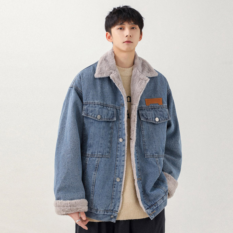 冬季加绒加厚牛仔外套男女保暖