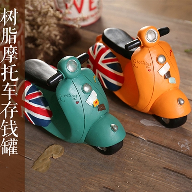 创意复古英伦风踏板摩托车模型摆件存钱罐摆设英国米字旗机车摆设