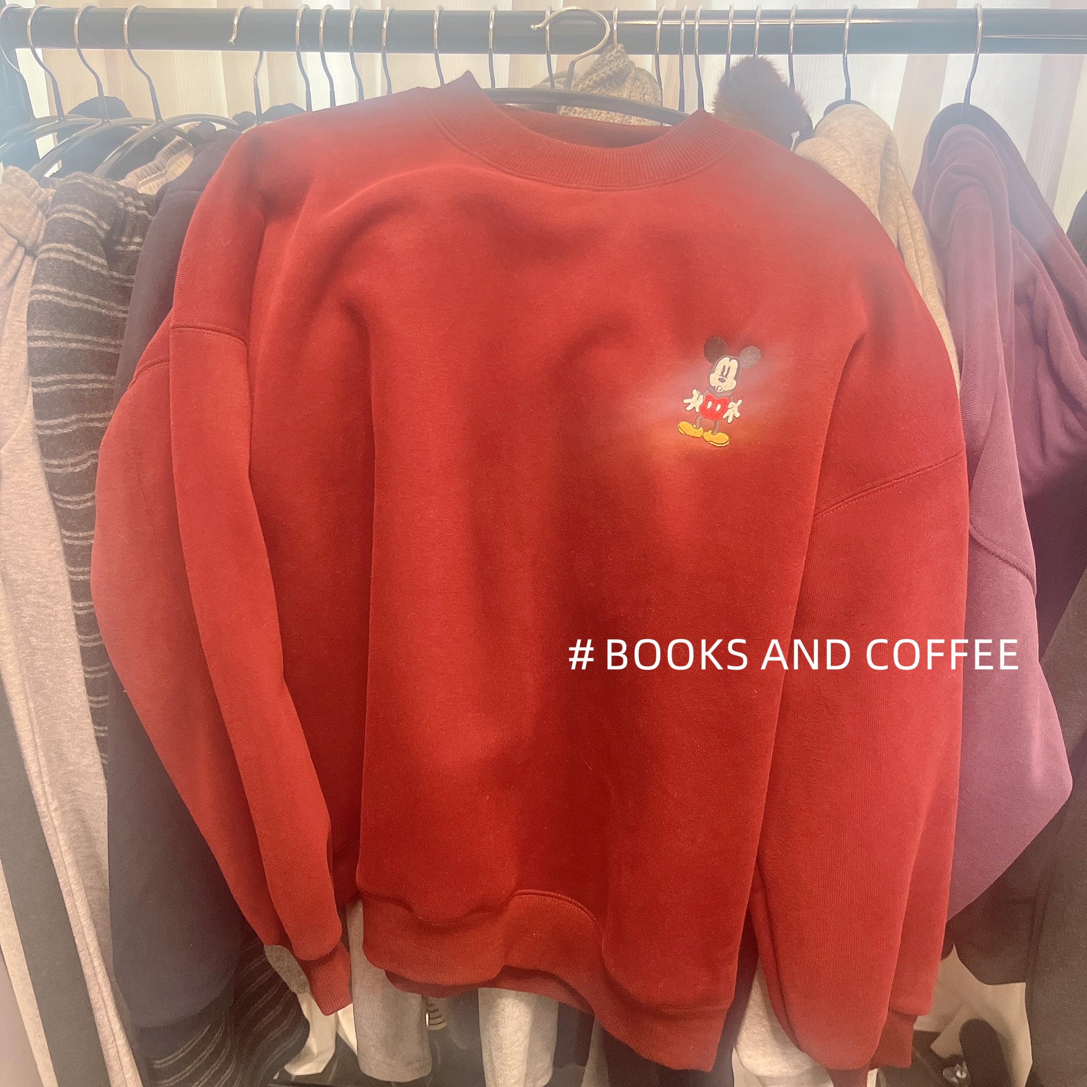 【TUZI】2025秋冬新款深红色卡通圆领加绒加厚宽松休闲卫衣