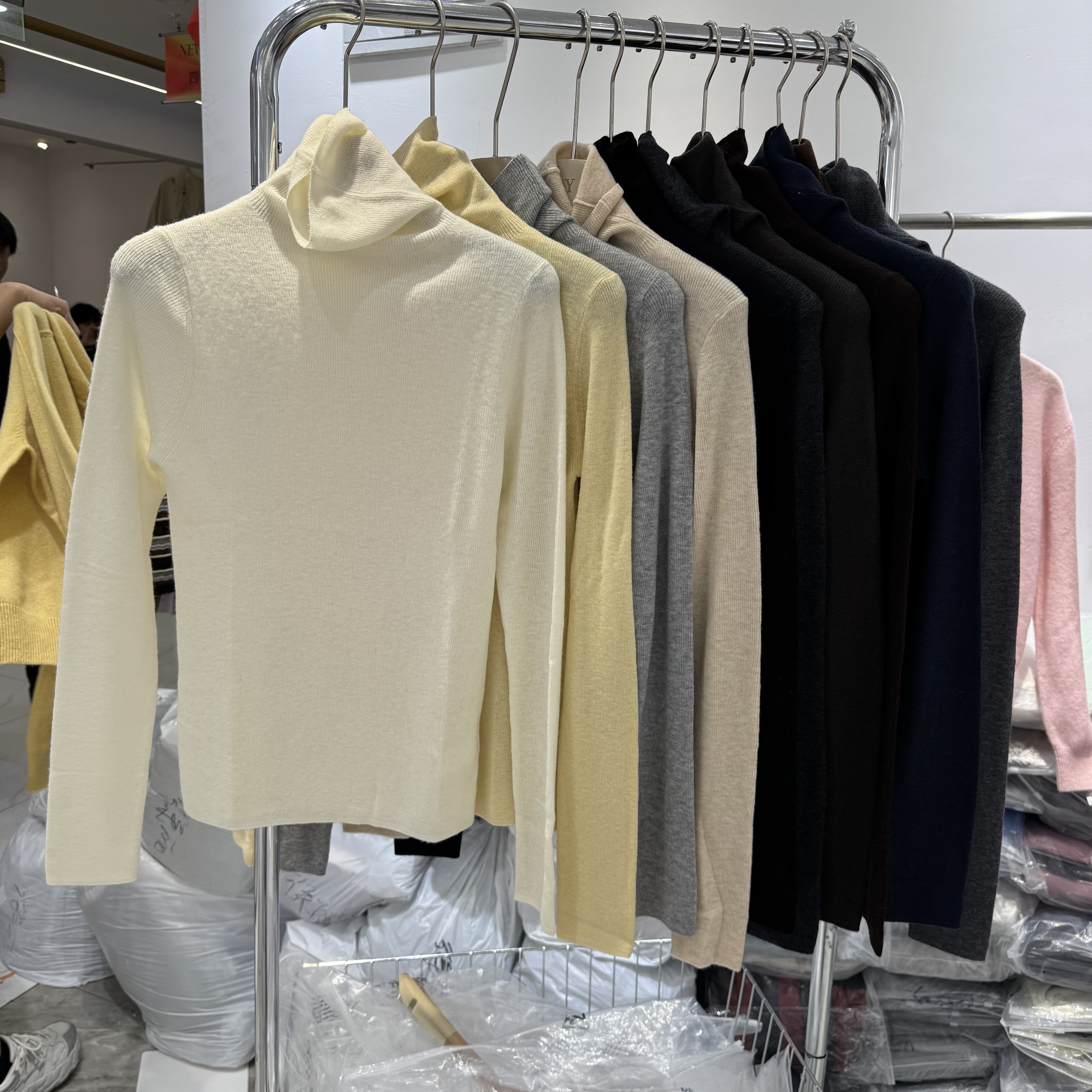 全羊毛1316韩范基础款细纹堆堆领打底衫时尚修身显瘦套头薄款内搭