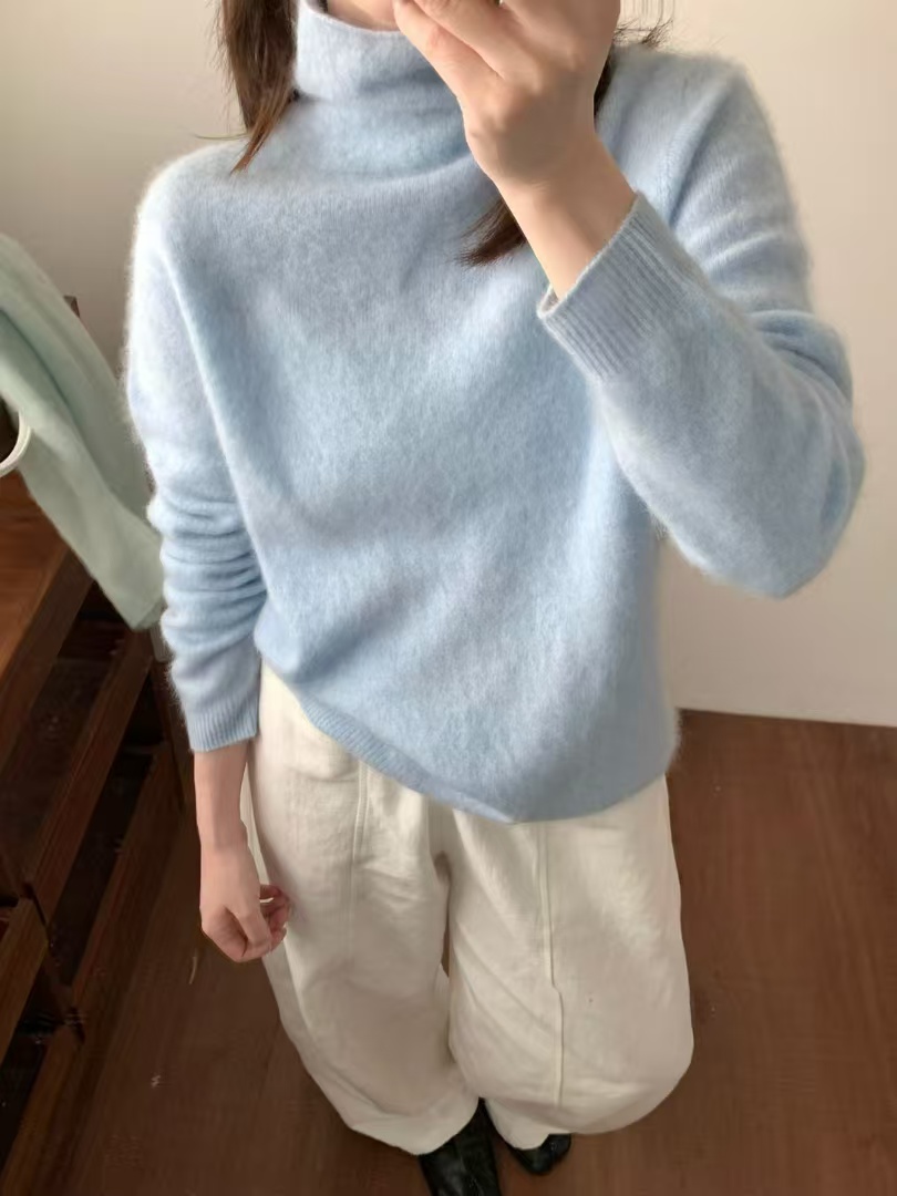 韩系高级感无缝一体羊绒羊毛拉毛加厚高领套头毛衣打底衫66203