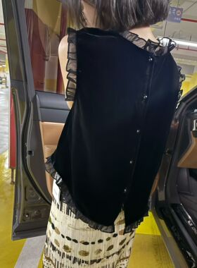 欧货8878正品2026夏季新款韩系花边拼接气质丝绒背心女小衫上衣潮