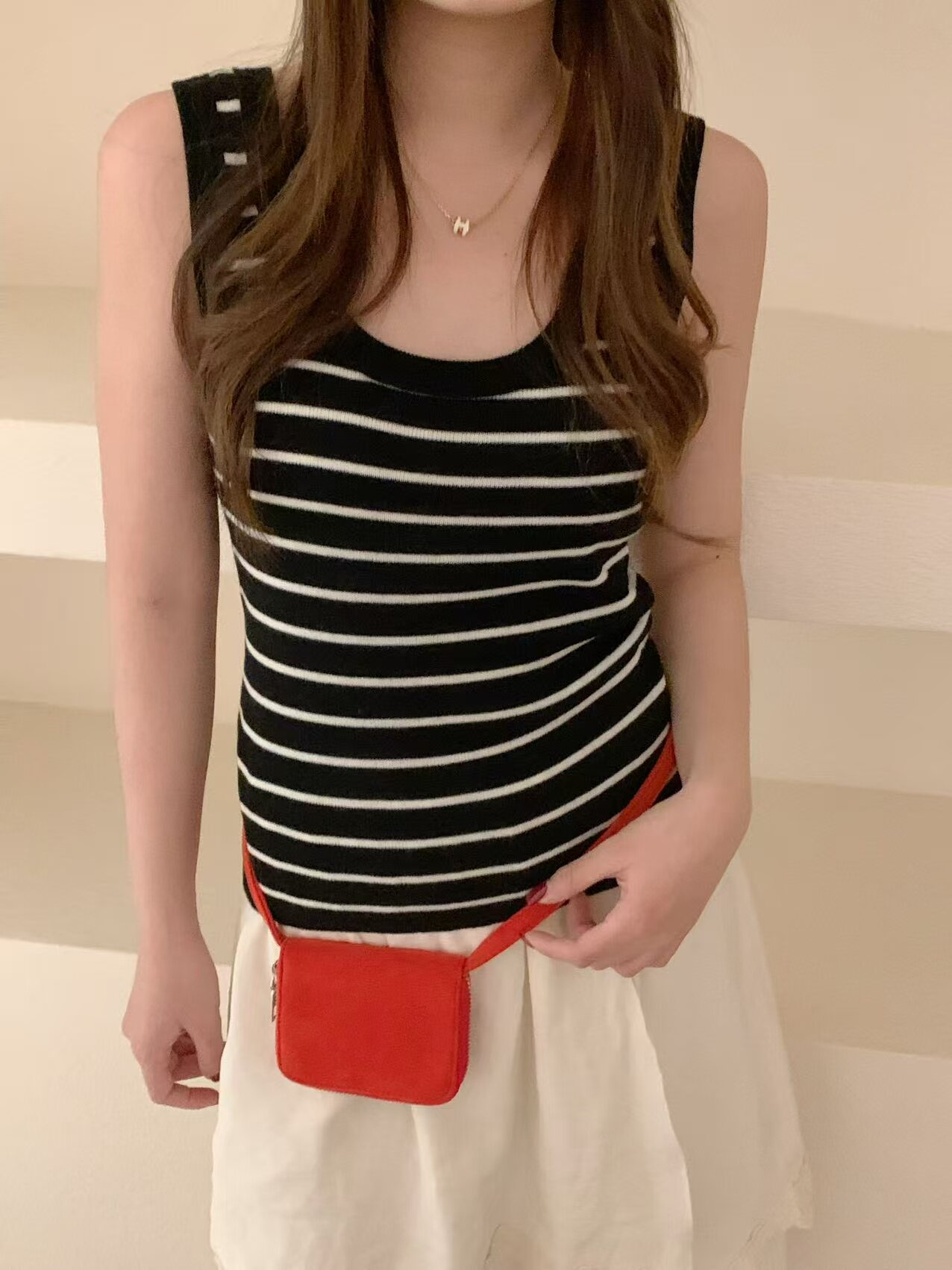 26春款韩版U领显瘦条纹无袖小背心外穿内搭修身细羊毛针织衫上衣