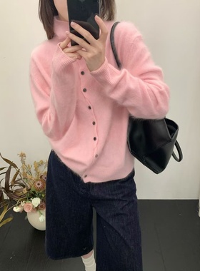 99308丝绒拉毛韩系温柔软糯毛绒针织开衫2025秋冬氛围感毛衣外套