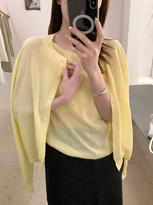 9821亚麻2026春新款韩系圆领长袖针织开衫女百搭毛衣两件套上衣