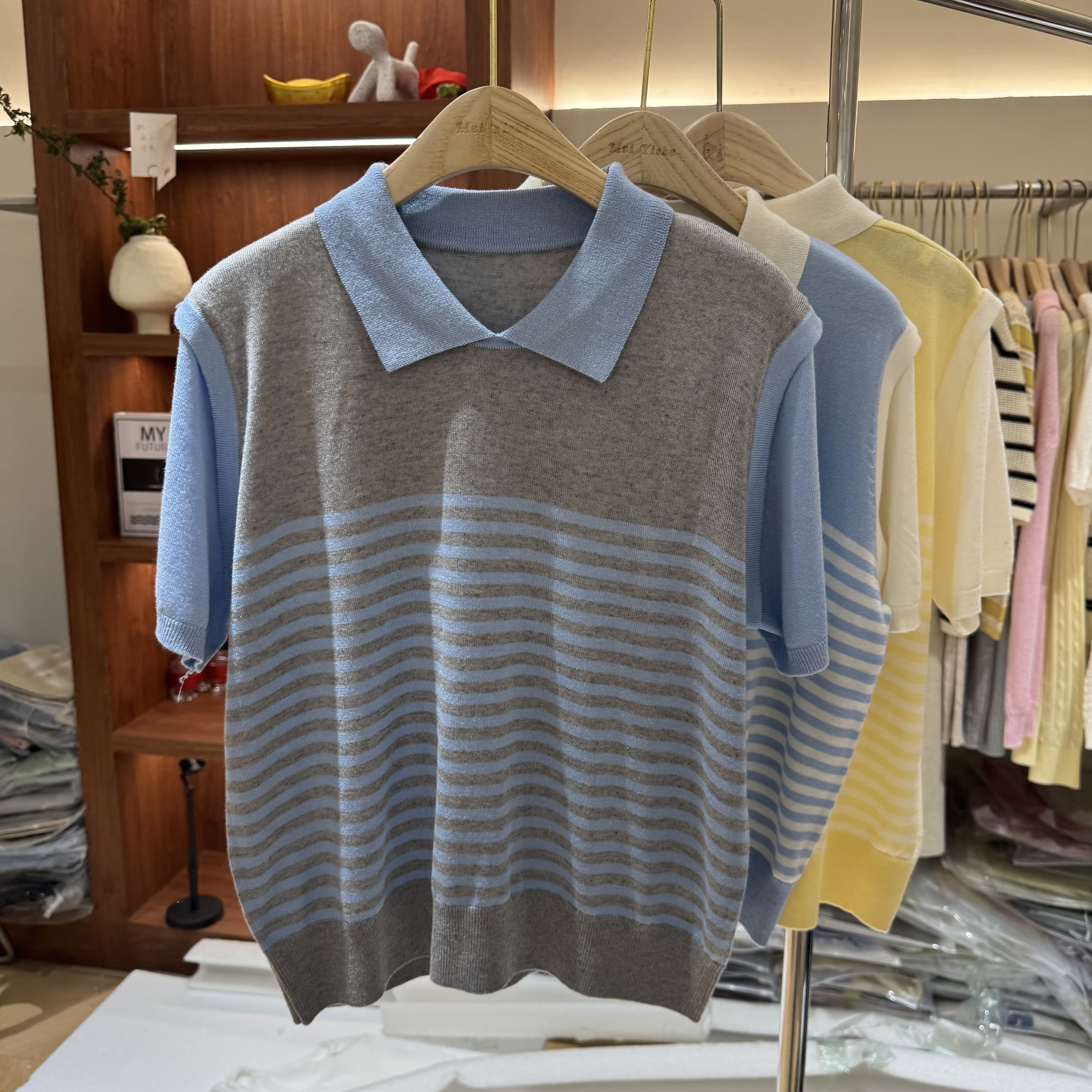 欧洲站2026春季新款拼色时尚Polo领假两件刺绣短袖针织衫女上衣潮