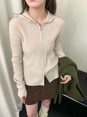 全羊毛2025秋冬新款韩版宽松显瘦连帽拉链针织衫女百搭毛衣上衣