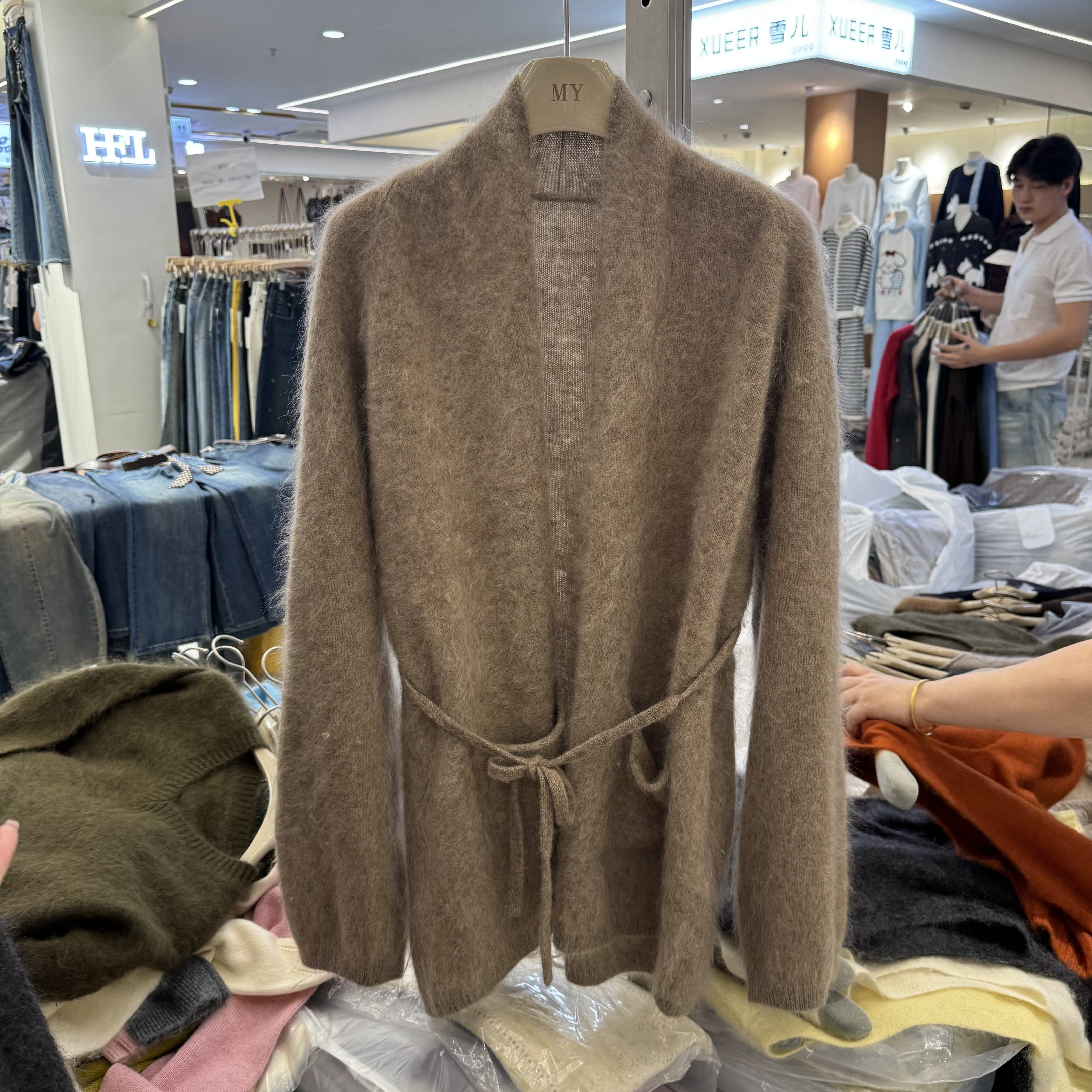 欧货时尚慵懒风系带收腰显瘦针织开衫女秋冬新款百搭毛衣外套9905