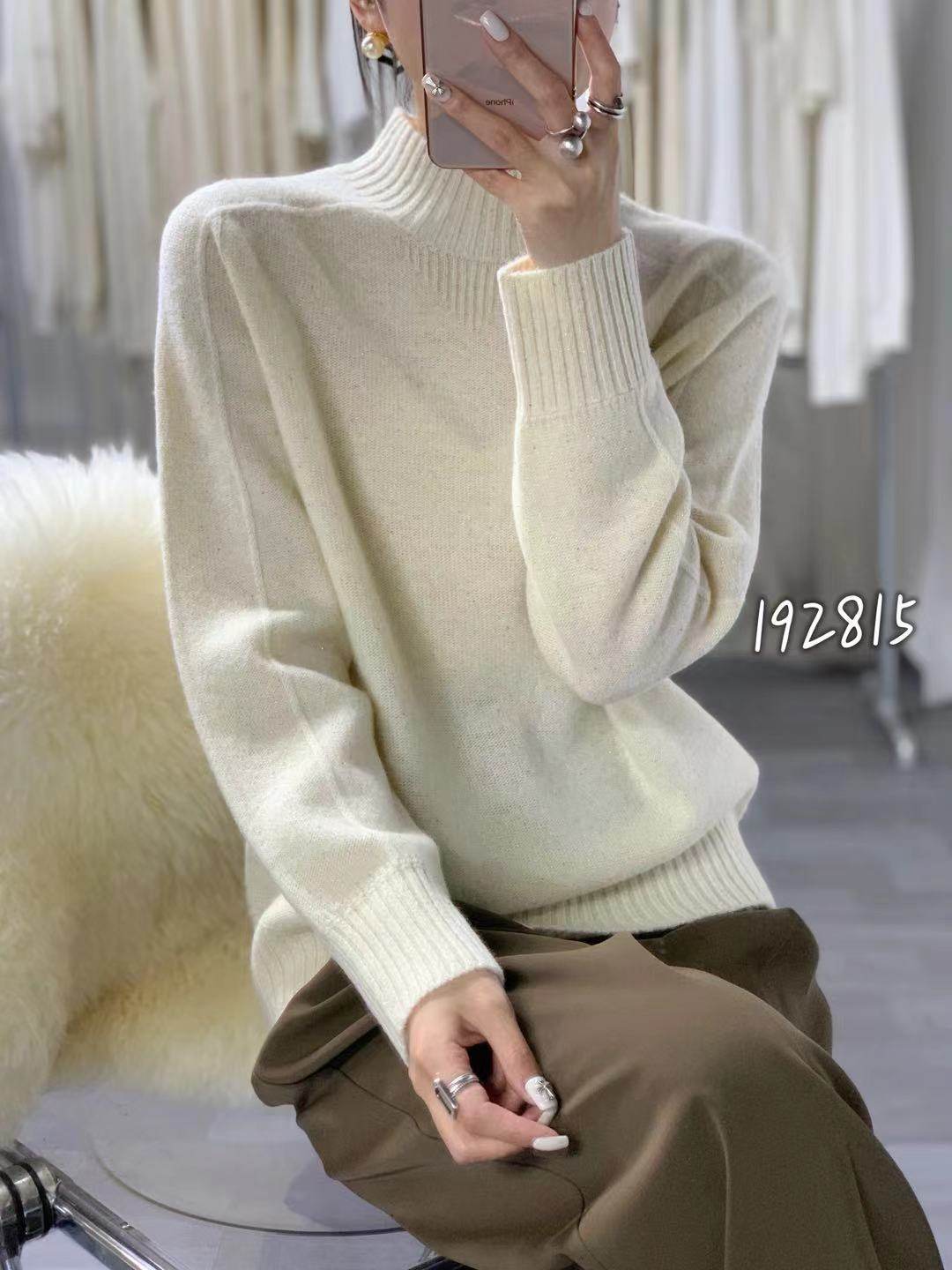 100%全羊毛衫女加厚半高领无缝一体毛衣宽松百搭简约针织打底衫