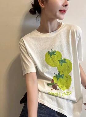 HMY正品夏季新品韩范印花番茄洋气宽松百搭时尚短袖T恤衫女32032