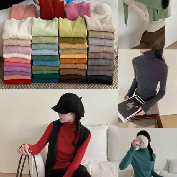 全羊毛23005无缝一体贝壳扣高领打底简约基础款多色亲肤内搭毛衣