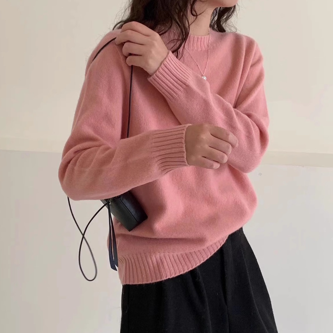 11-102高级感基础款秋冬纯色简约圆领套头全羊毛毛衣长袖针织衫女