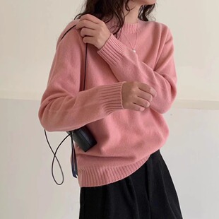 11-102高级感基础款秋冬纯色简约圆领套头全羊毛毛衣长袖针织衫女