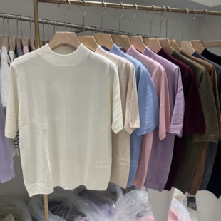 100%超细美丽诺羊毛2026新款时尚慵懒风设计感短袖女针织衫22110