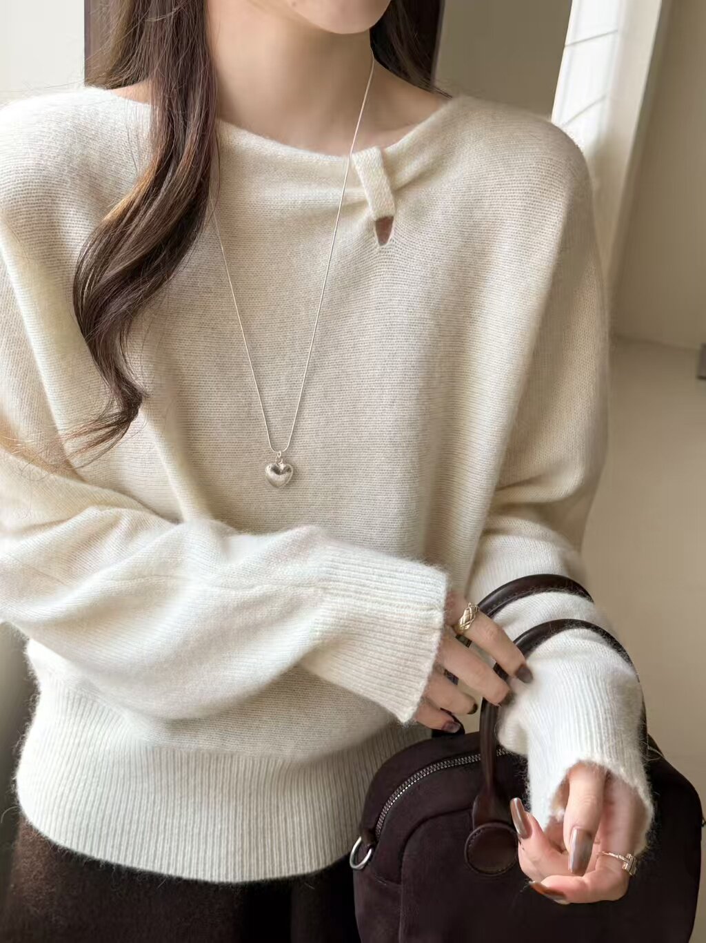 温柔风甜美圆领蝴蝶结针织衫女时尚百搭毛衣打底衫羊毛兔毛25219