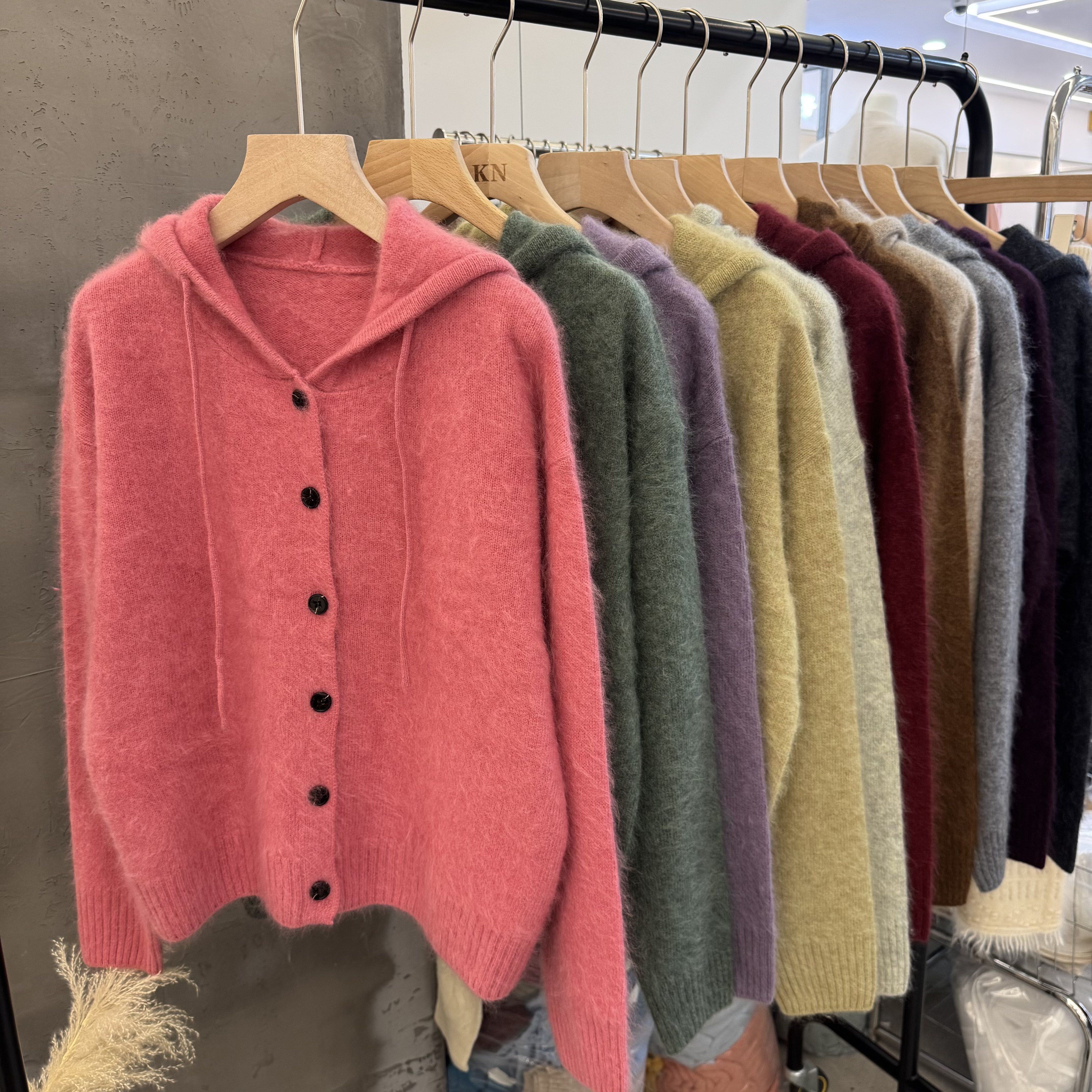 丝绒拉毛99550韩系休闲连帽抽绳排扣针织开衫女秋冬软糯毛衣外套