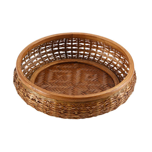 竹编篮子创意家用客厅桌面收纳点心干果盘水果篮复古简约竹编簸箕
