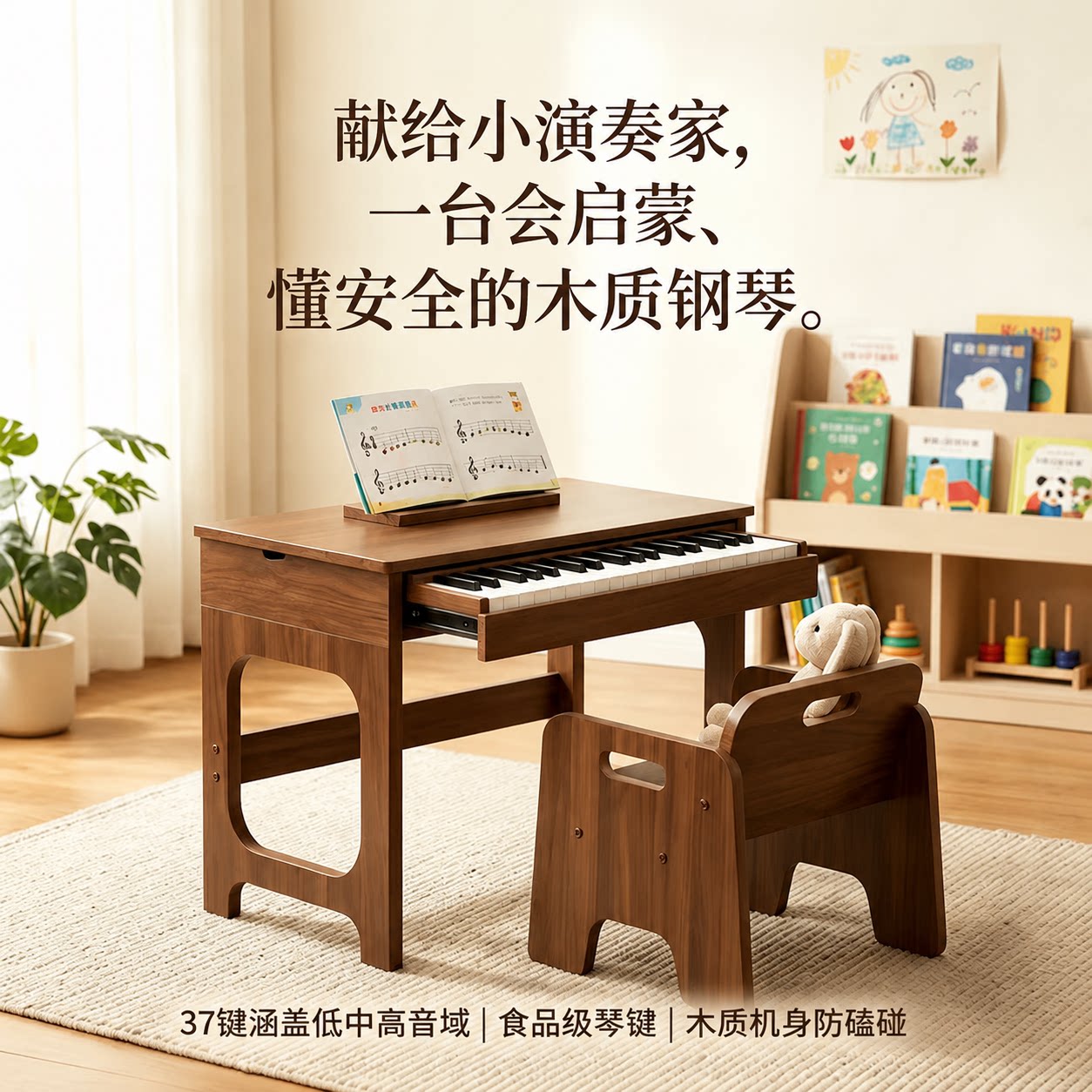 Babefat儿童小钢琴木质玩具宝宝周岁生日礼物可弹奏男女孩电子琴
