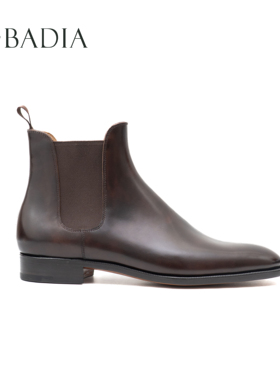 男款秋冬切尔西靴深棕博物馆擦色头层粒面小牛皮牛皮大底手缝沿条