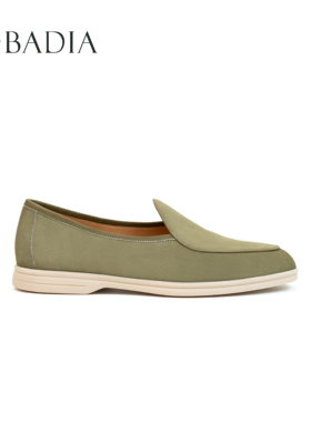 Badia男款比利乐福泥炭藓色头层牛反绒皮软结构乐福鞋轻便透气