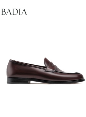 Badia Shoes圆头便士乐福鞋勃艮第酒红色法国小牛皮经典百搭